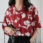 Floral Loose-fit Polo-shirt Red - One Size