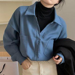 Plain Shirt / Mock-neck Long-sleeve Top