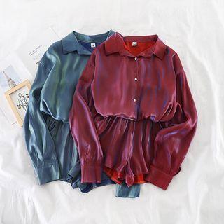 Set: Long-sleeve Blouse + Wide-leg Shorts
