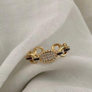 Rhinestone Chained Open Ring 1 Piece - Gold - One Size