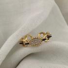 Rhinestone Chained Open Ring 1 Piece - Gold - One Size