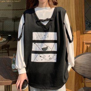 Plain Sweatshirt / Print Vest