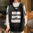 Plain Sweatshirt / Print Vest
