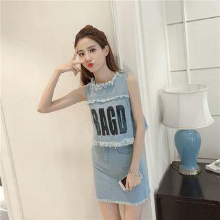 Set: Letter Tank Top + Fray Mini Skirt