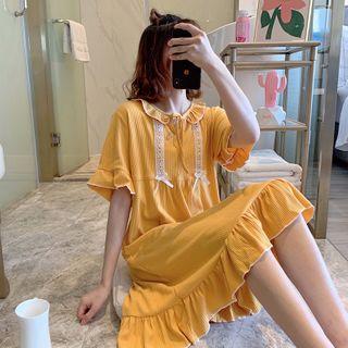 Short-sleeve Ruffle Hem Midi Sleep Dress
