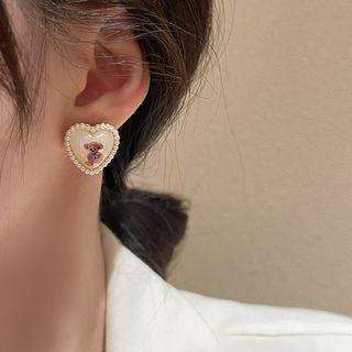 Bear Heart Faux Pearl Alloy Earring