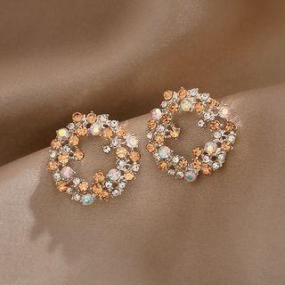 Flower Rhinestone Hoop Earring 1 Pair - Rhinestone - Silver & Orange - One Size