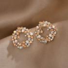Flower Rhinestone Hoop Earring 1 Pair - Rhinestone - Silver & Orange - One Size