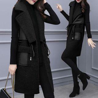 Faux Shearling Single-breasted Paneled Long Vest