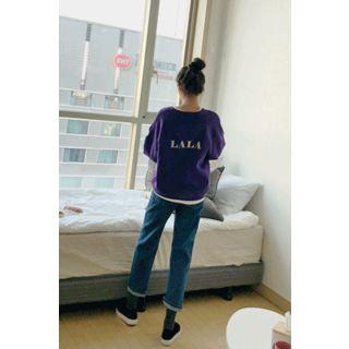 Letter Fleece-lined Sweatshirt Purple - One Size