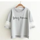 Letter Embroidered Lace Panel Elbow Sleeve T-shirt