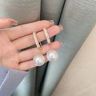 Rhinestone Faux Pearl Dangle Earring 1 Pair - White Faux Pearl - Gold - One Size