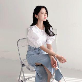 Puff-sleeve Top White - One Size