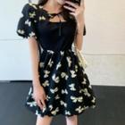 Bow-detail Color-block Slim-cut Dress