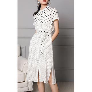 Dotted Short-sleeve Silk Shirtdress
