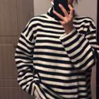Turtleneck Striped Knit Top Stripe - Black & White - One Size