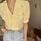 Ruffled Chiffon Puff-sleeve Blouse