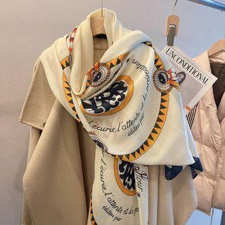 Print Linen Cotton Shawl Milky White - One Size