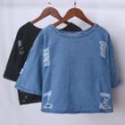 Elbow-sleeve Denim T-shirt