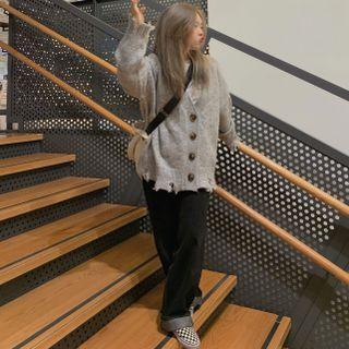 Distressed Cardigan / Straight Leg Jeans