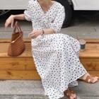 Elbow-sleeve Floral Print Midi A-line Dress White - One Size