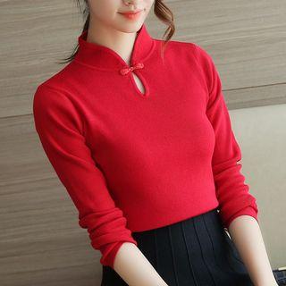 Stand-collar Long-sleeve Knit Sweater