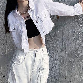 Plain Denim Crop Light Jacket