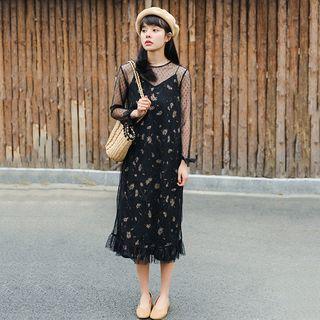Set: Sheer Panel Top + Strappy Midi Dress