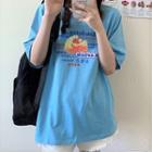 Short-sleeve Cupcake Print Lettering T-shirt Cupcake Print - Sky Blue - One Size