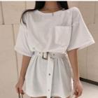 Pocketed Elbow Sleeve T-shirt Dress With Belt