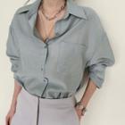 Linen Blend Loose-fit Shirt Gray - One Size
