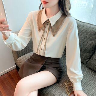 Flower Trim Collar Chenille Long-sleeve Shirt
