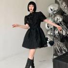 Short-sleeve Bow Shirred A-line Dress