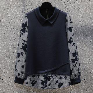 Mock Two-piece Floral Plaid Panel Top