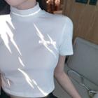Short-sleeve Reflective Print Cropped T-shirt