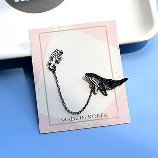 Whale & Astronaut Brooch Black & White - One Size