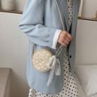 Embroidered Woven Round Crossbody Bag