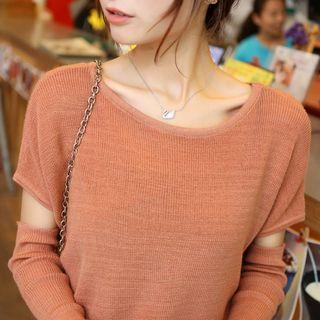 Short-sleeve Knit Dress With Arm Warmers