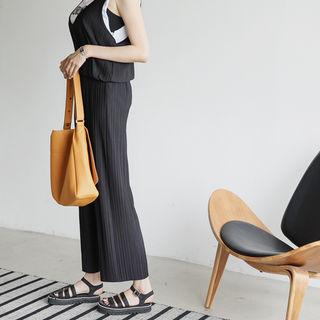 Sleeveless Accordion-pleat Jumpsuit