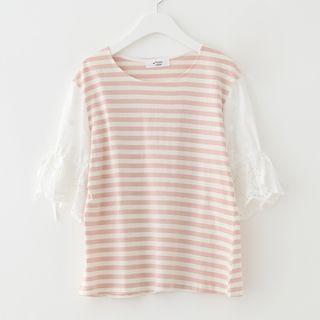 Perforated Striped Short Sleeve T-shirt