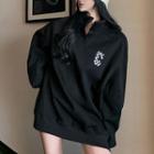 Stand Collar Checkerboard Letter Sweatshirt