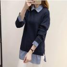 Mock Two Piece Collared Color Panel Sweater