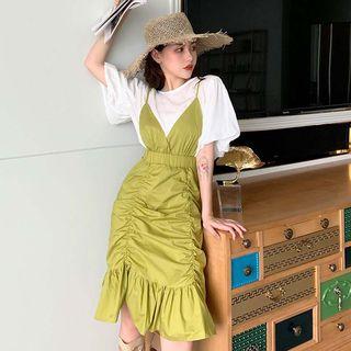 Short-sleeve T-shirt / Spaghetti Strap Crinkled Dress