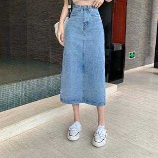 High Waist Splited Denim Skirt
