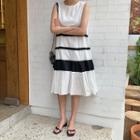 Sleeveless Color-block Dress White - One Size