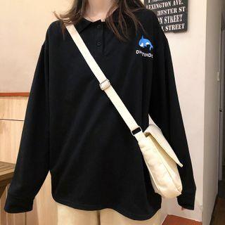 Long-sleeve Dolphin Print Polo Shirt