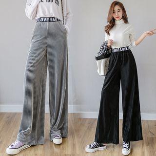 Lettering Velvet Wide Leg Pants