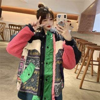 Color Block Fleece Panel Jacket Pink - One Size