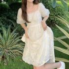 Short-sleeve Lace Midi Dress Almond - One Size