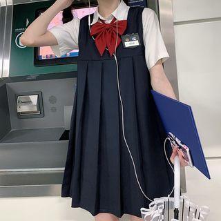 Square-neck Pleated Overall Dress